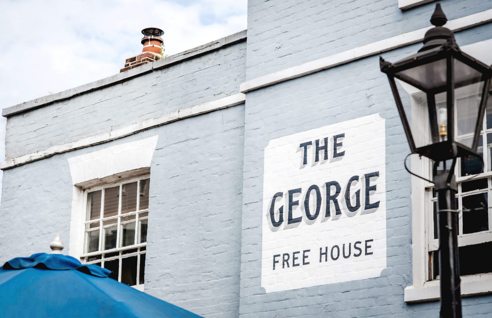 The George Exterior, including painted sign