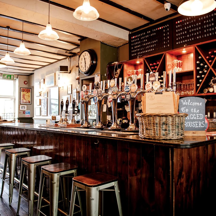 Beautifully kept bar of The Ragged Trousers pub and brasserie in Tunbridge Wells offering a range of craft beer and real ale