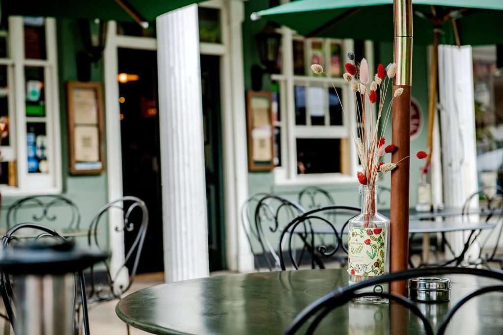 Outdoor seating on the Pantiles at The Ragged Trousers pub in Tunbridge Wells