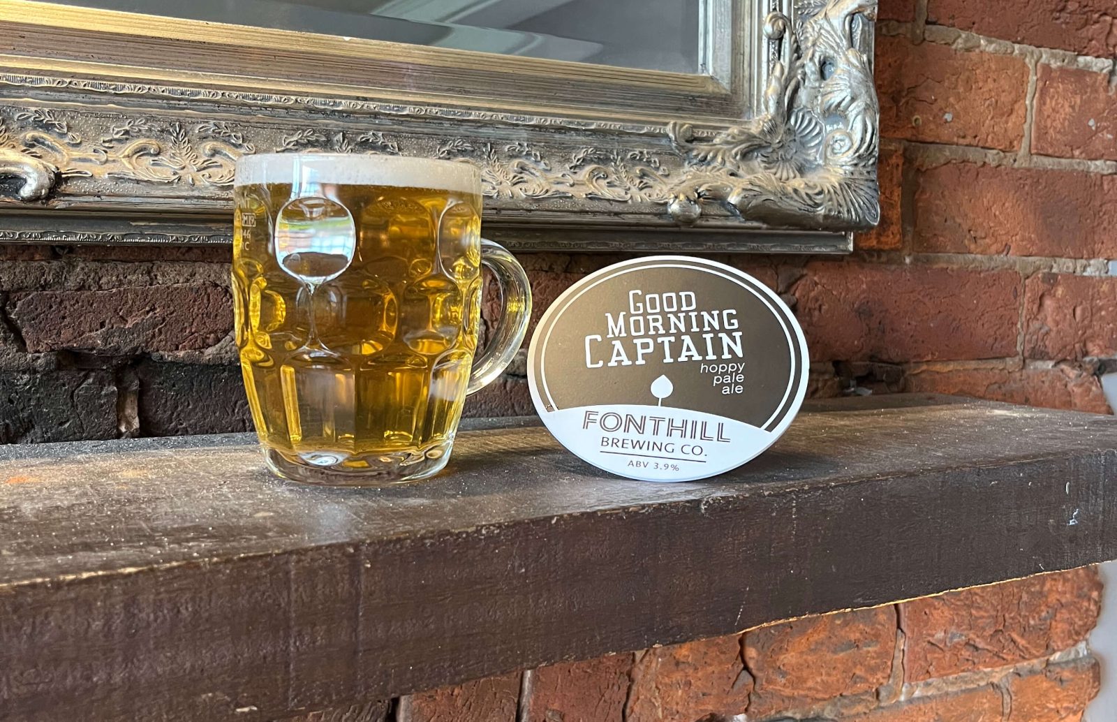 Good Morning Captain - a perfect winter beer set above the fireplace at The George