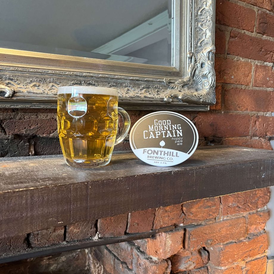 Good Morning Captain - a perfect winter beer set above the fireplace at The George