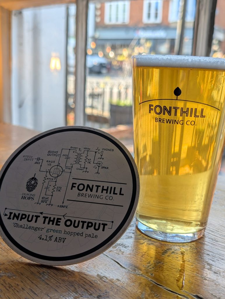 A pint of Kent green hop pale ale by Fonthill Brewing Co brewery in Kent