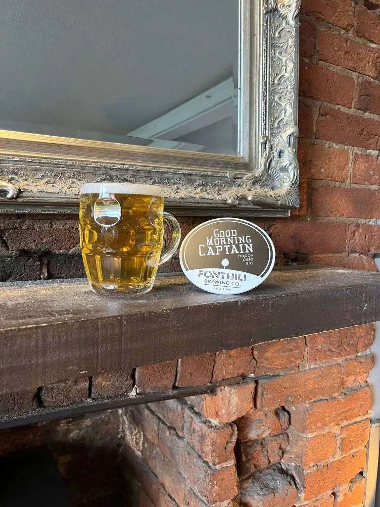 Good Morning Captain beer served in a dimpled tankard