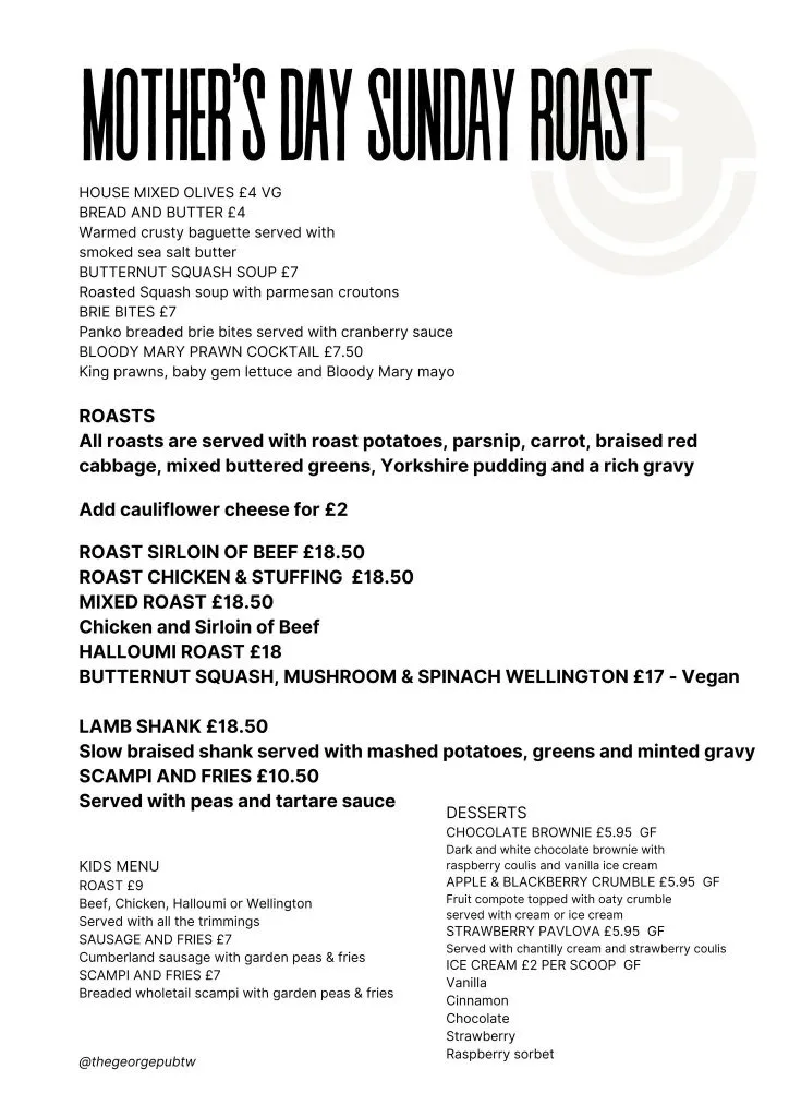 Sunday roast plated at The George for Mother's Day lunch