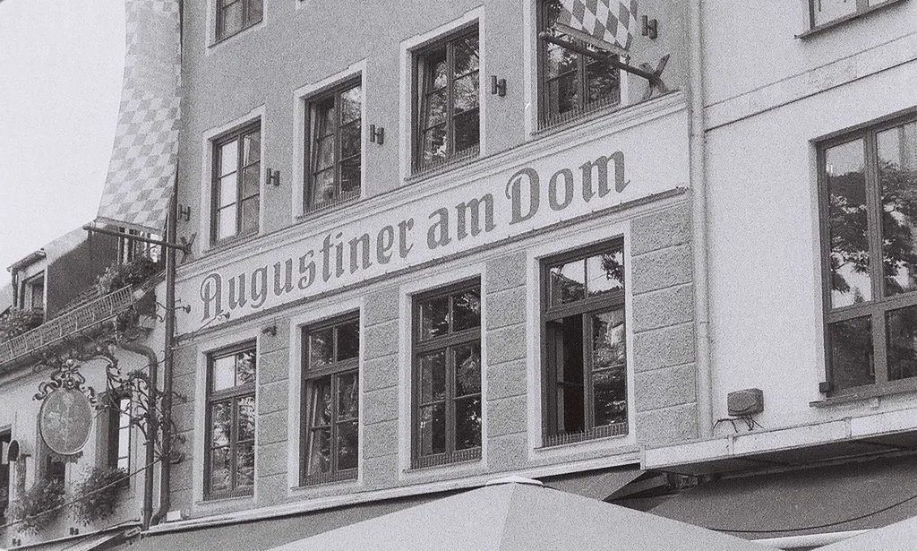 Historic black and white photograph of an early Oktoberfest celebration