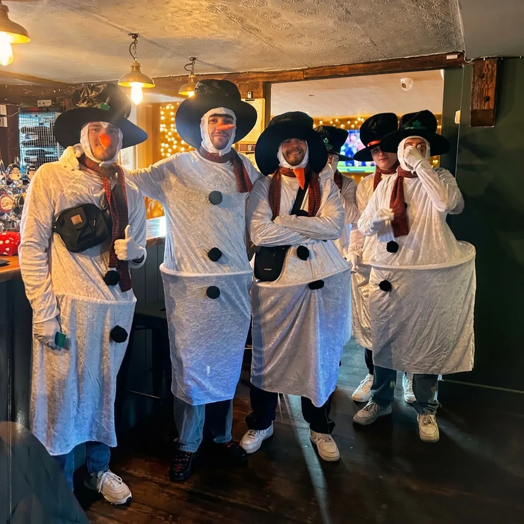 Snowman costumes at a Christmas party in Tunbridge Wells