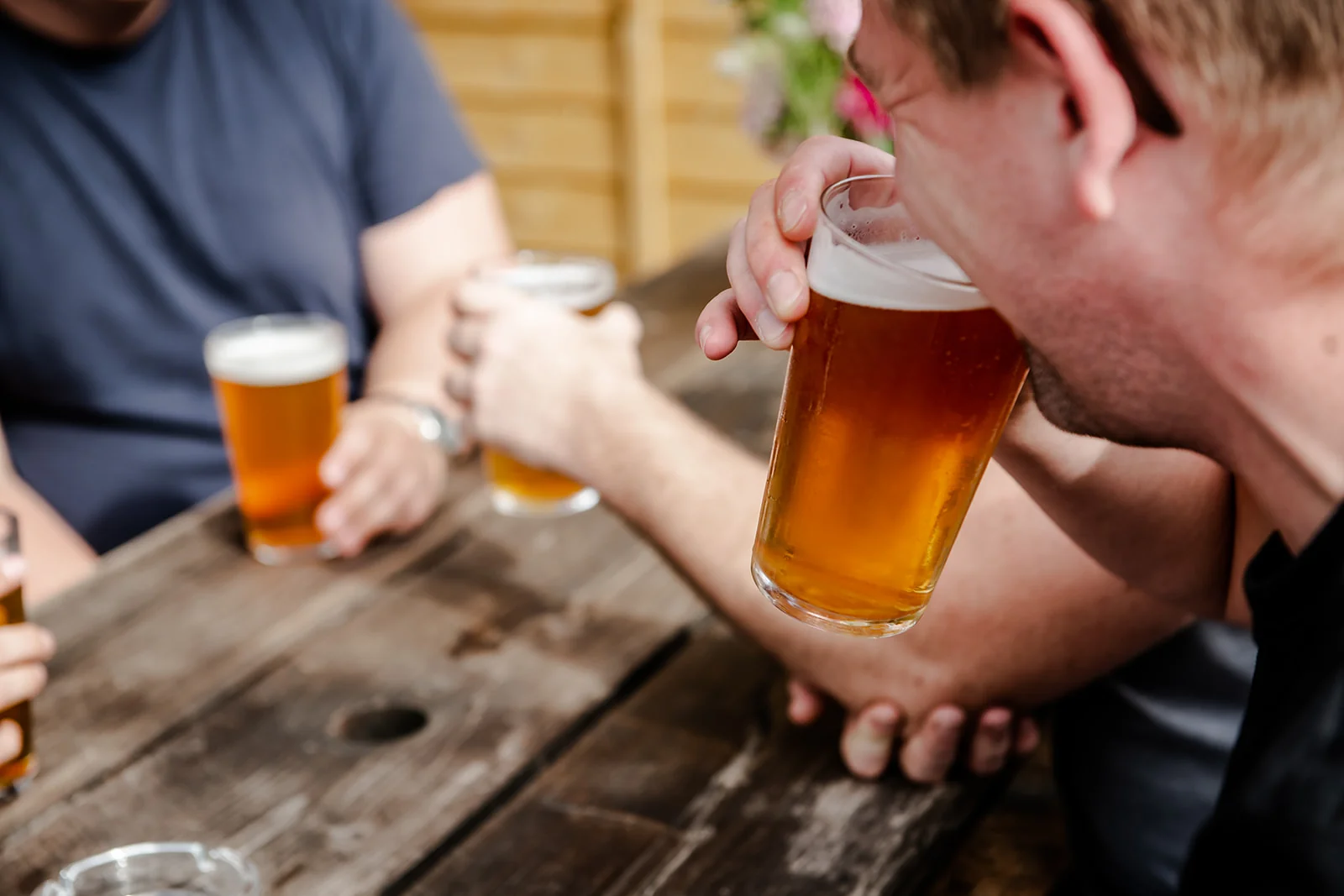 enjoying a drink in the beer garden at The George, Tunbridge Wells