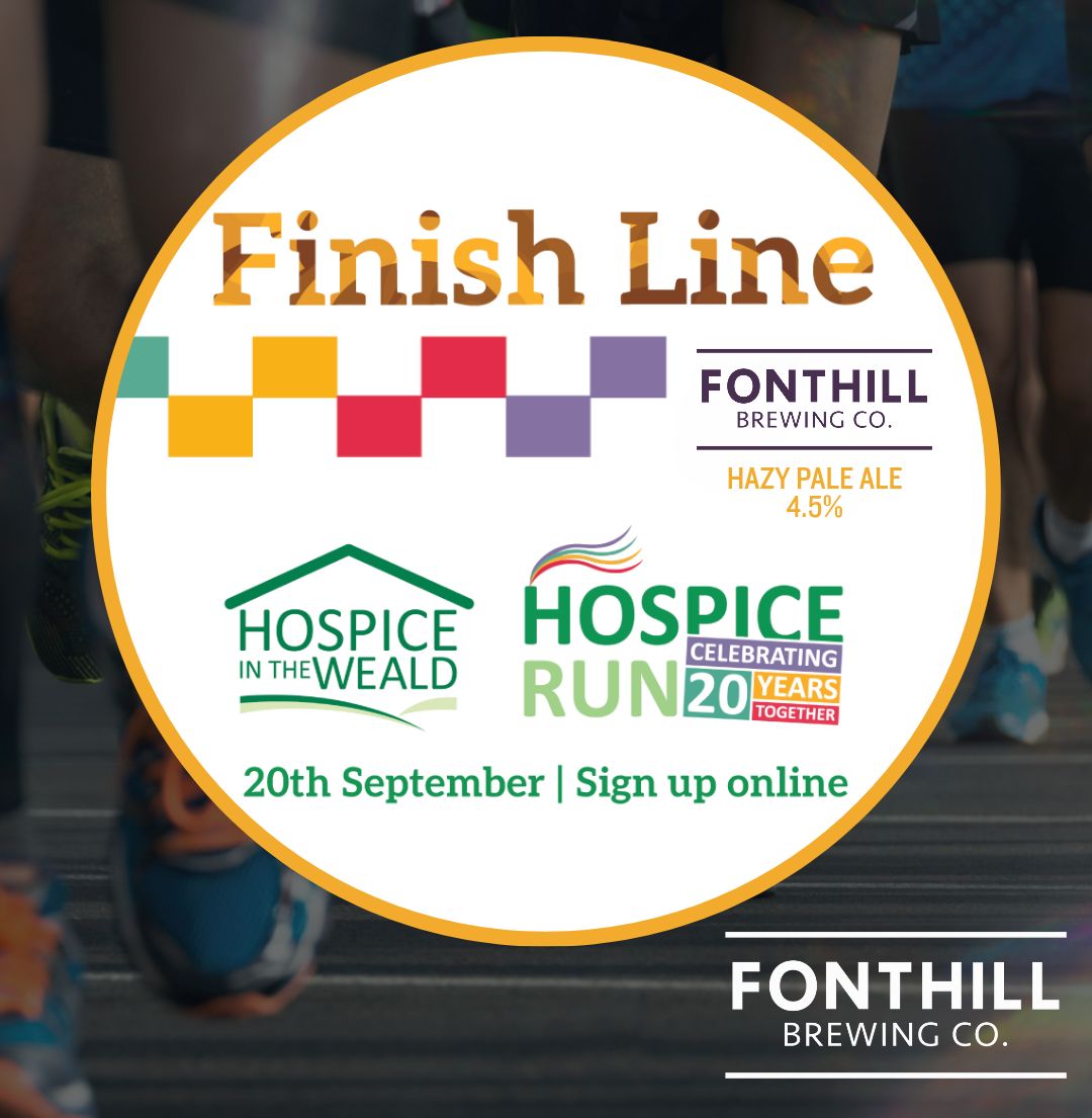 Finish Line, a 4.5% hazy pale ale from Fonthill Brewing Co., supporting Hospice in the Weald and Hospice Run 2026 on 20 September