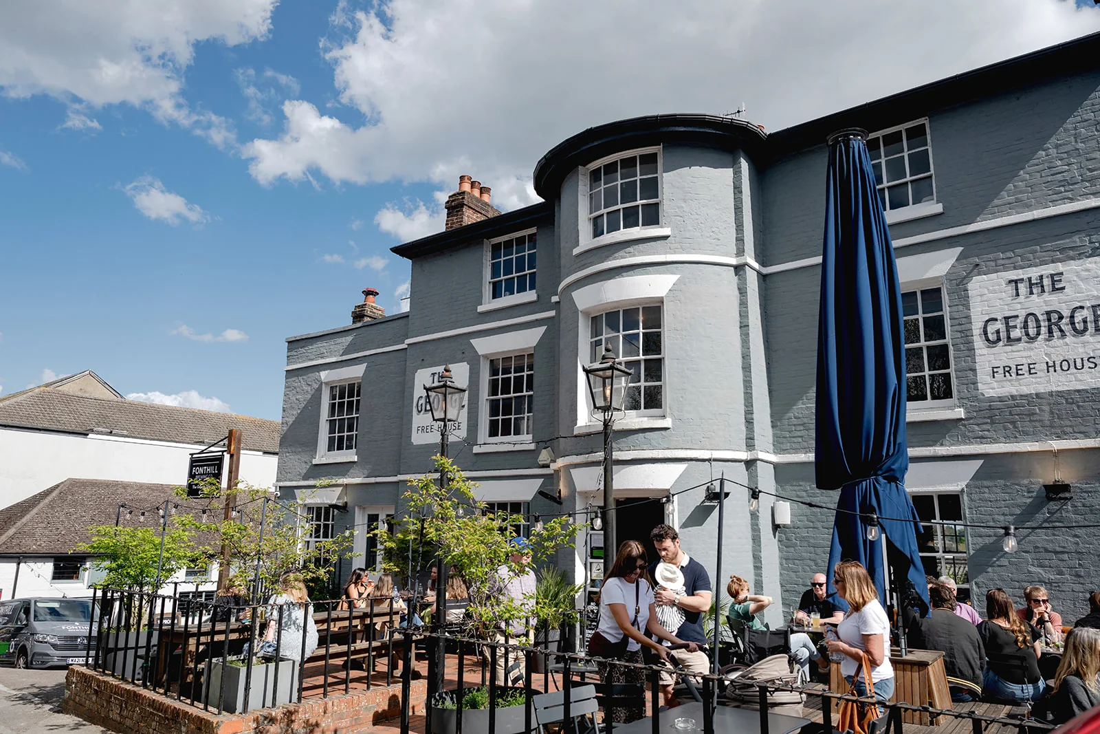 Sun-soaked beer garden and patio at The George, Tunbridge Wells